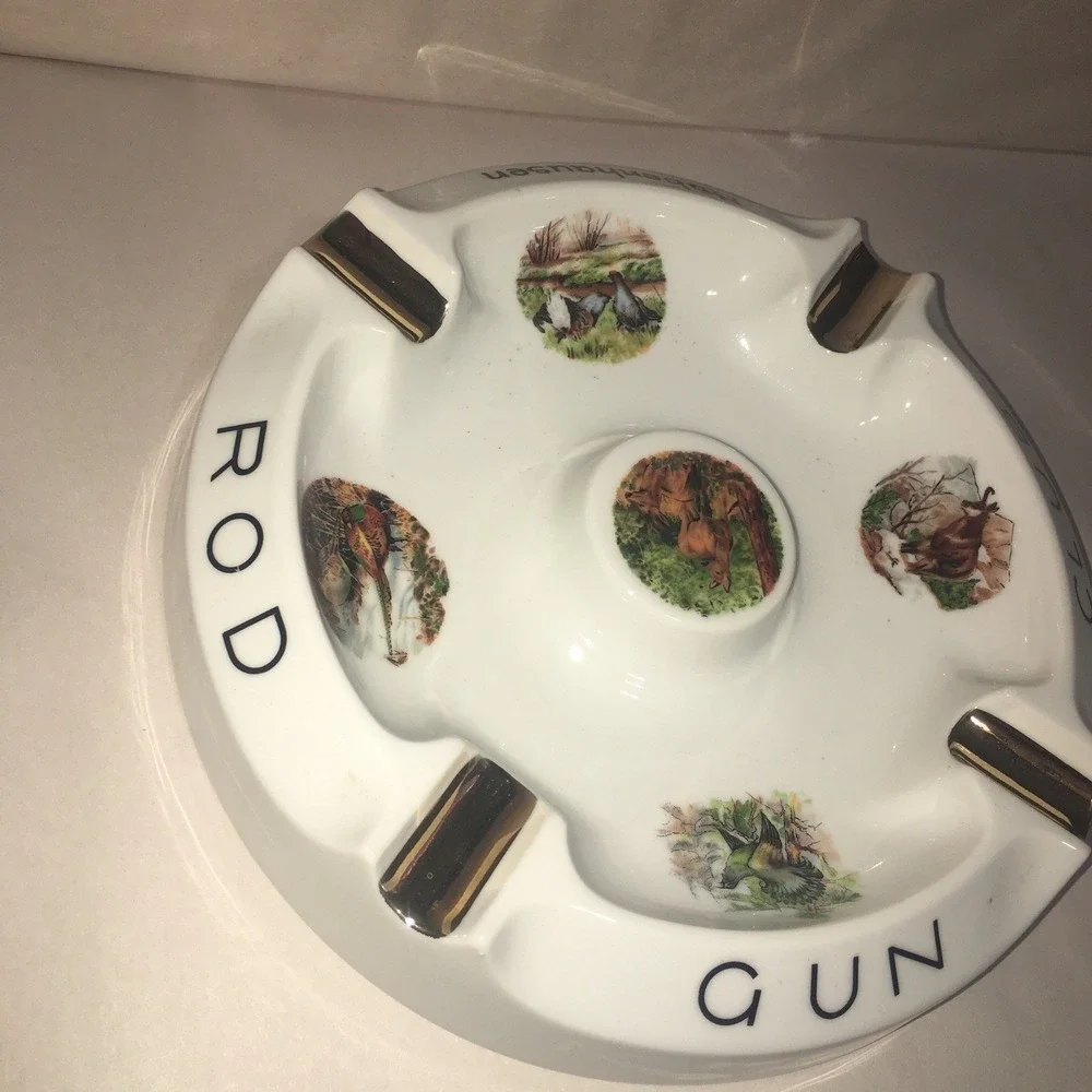 Vintage German Babenhausen Gun & Rod Club Cigar Cig. Ashtray Fishing Hunting  9